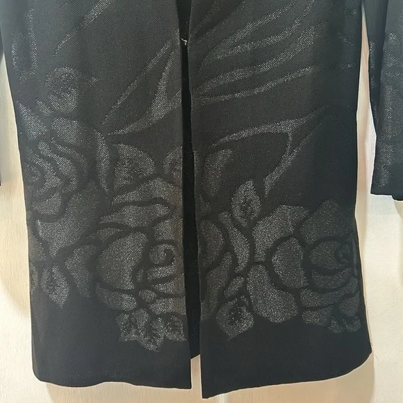 MING WANG OPEN CARDIGAN SWEATER WOMEN Sz SMALL BLACK FLORAL LONG SLEEVES - Picture 6 of 13